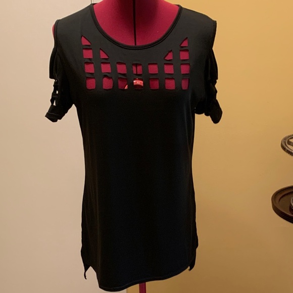 Black Cut-Out Cold shoulder Women Top - Picture 1 of 11